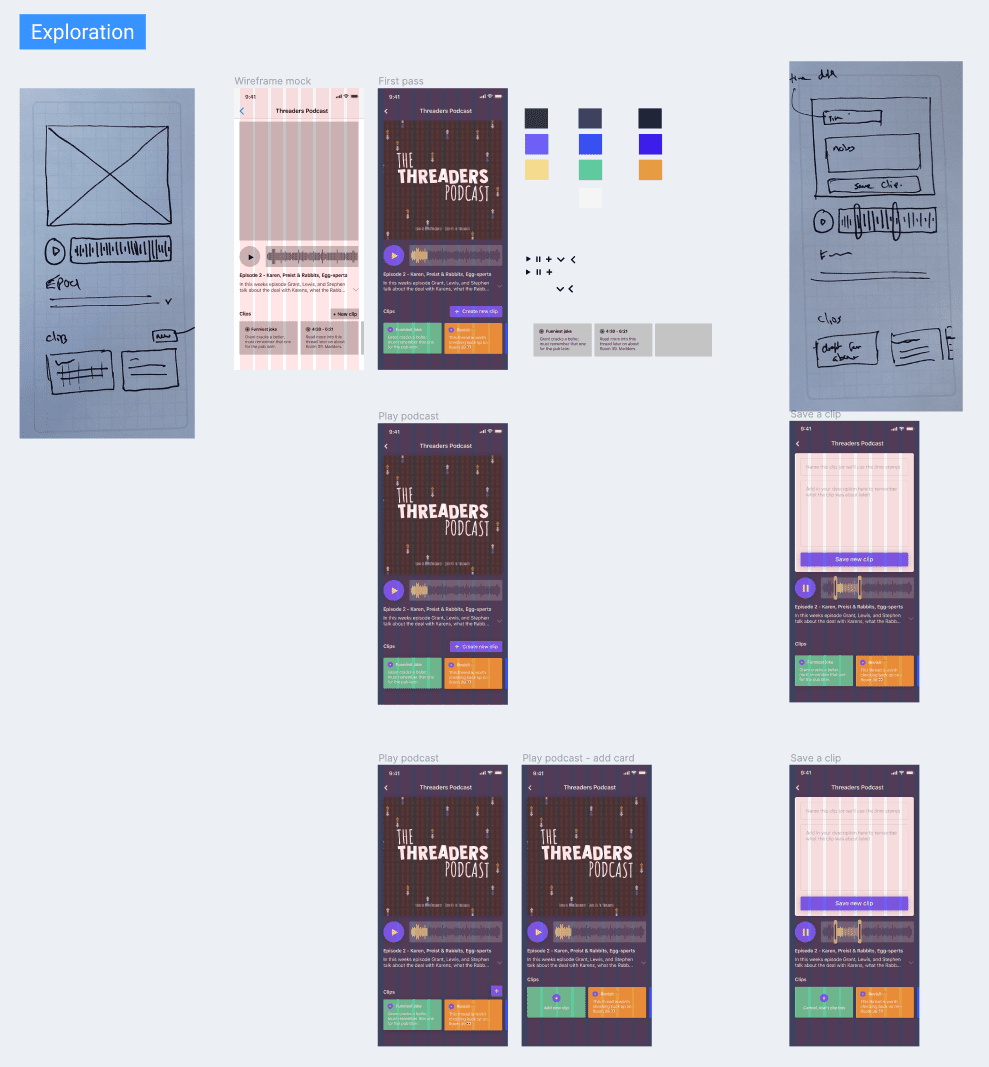 wireframe sketches exploring the idea and how it might work